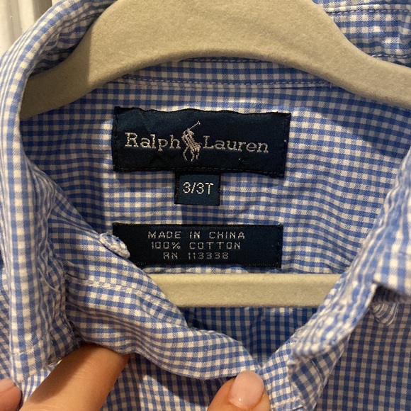 Polo by Ralph Lauren Toddler Boy Blue Gingham Button Down Shirt w/Pink Horse 3T - Picture 4 of 4
